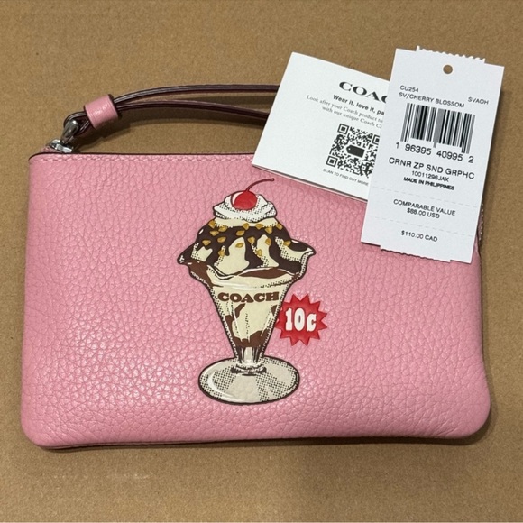 NWT COACH Corner Zip Wristlet In Signature Canvas With ice cream print - Picture 7 of 7